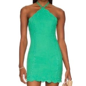 Majorelle Green Embroidered Halter dress